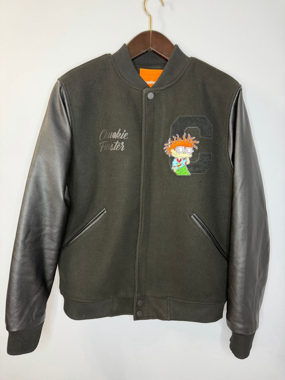 Nickelodeon Rugrats Bomber Jacket Mens Faux Leather Black Men's XL
